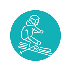 Obraz premium Child skier color line icon. Skiing in winter Alps.