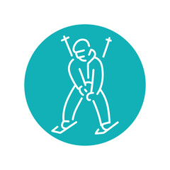 Skier color line icon. Skiing in winter Alps.