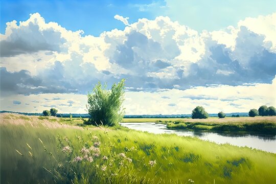 Summer meadow field landscape cloud sunny sky