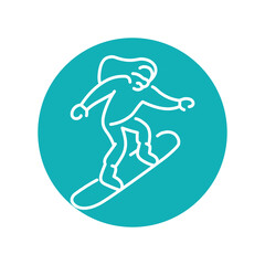 Fototapeta premium Skier color line icon. Skiing in winter Alps.