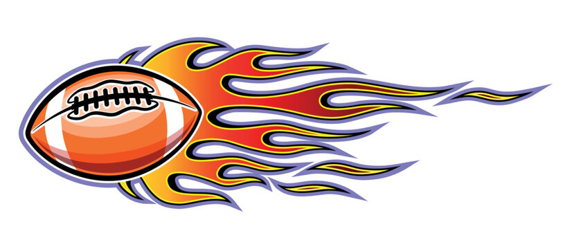 Rugby ball in burning fire flame American football ball vector art car vinyl sticker motorcycle truck decal.