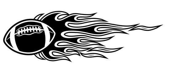 American football ball in burning fire flame rugby ball vector image car sticker motorcycle decal and sport logo template.
