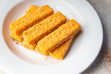 fish sticks sea fish in breadcrumbs fast food healthy meal food snack on the table copy space food background rustic top view