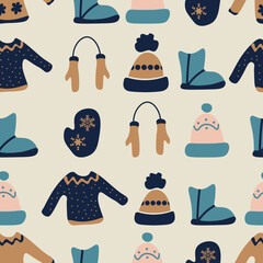 Winter clothing vector seamless repeat pattern