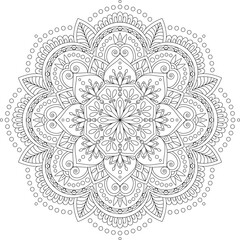 Mandala. Coloring book page. Colorless circular hand drawn pattern.