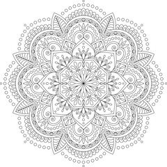 Mandala. Coloring book page. Colorless circular hand drawn pattern.