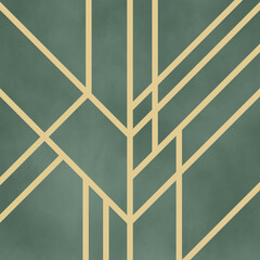 Abstract geometric design in Art Deco style with golden lines decoration on grunge green background