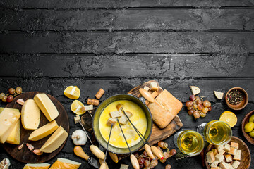 Delicious fondue cheese with white wine.