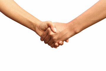 Handshake on white background with clipping path.