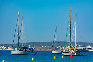 Fototapeta premium Moored boats at Cala Xinxell