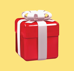 red gift box with white ribbon vector 3d illustration. red gift box with white ribbon 3d icon.