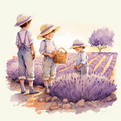 The Beauty of Provence's Lavender Harvest, watercolor, cartoon style