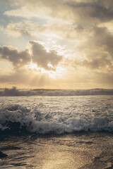 sea waves hitting the rocks on the beach. incredible view and relaxation on the beach. summer vacation