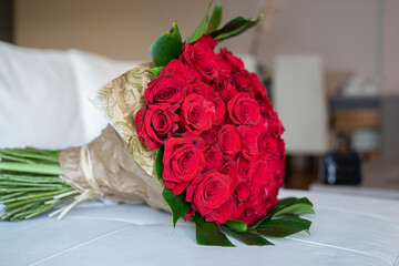 concept of love and romance. a large bouquet of red roses