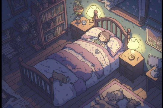 Stockillustratie anime girl sleeping Adobe Stock