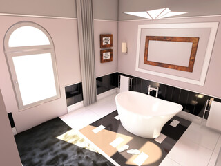 Fototapeta na wymiar unique modern bathroom interior design 3d rendering inspiration