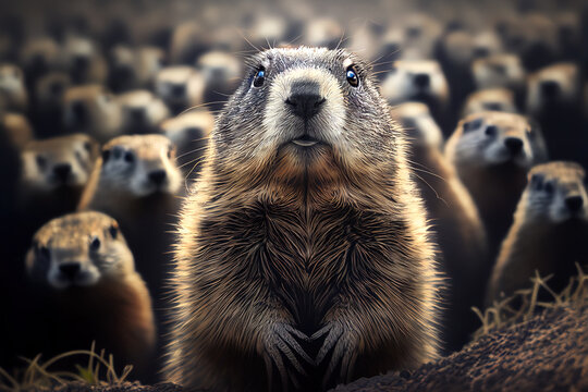 Groundhog Day. Groundhog Close-up Realistic Drawing