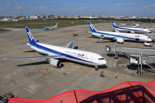 ANA All Nippon Airways Airplanes At Fukuoka Airport In Japan