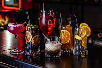 Alcoholic cocktails with ice. Bar