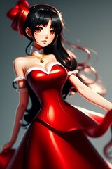 Naklejka premium Comic style art Anime girl red dress