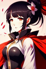 Comic style art Anime girl red dress