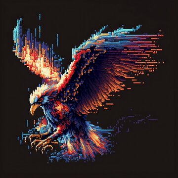 A pixelated Phoenix with a black background.