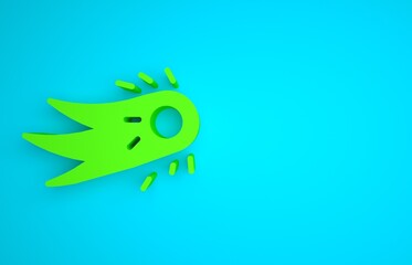 Green Fireball icon isolated on blue background. Minimalism concept. 3D render illustration © Vadim
