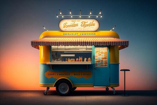 hot dog stand at sunset