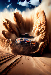 Fototapeta Race of off-road vehicles in the Sahara desert. Ai generative obraz