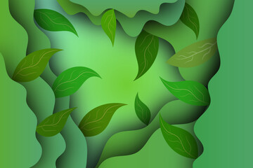 Green layered background with plant leaves