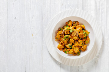 Spanish Garlic Mushrooms in bowl, top view