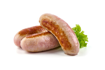 Grilled German Pork Sausages, munich sausage, isolated on white background.