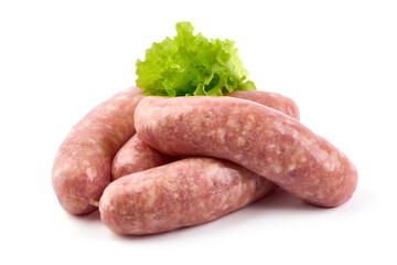 Raw German Pork Sausages, munich sausage, isolated on white background.