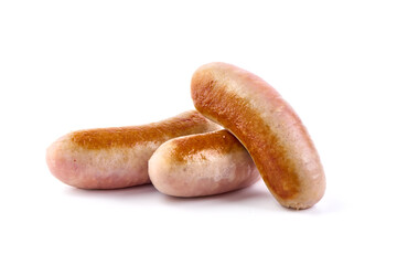 Grilled German Pork Sausages, munich sausage, isolated on white background.