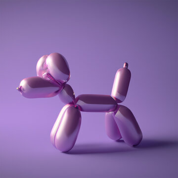 purple dog made with balloons, on purple background