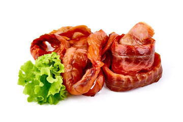 Dried Smoked Salmon Jerky, isolated on white background.