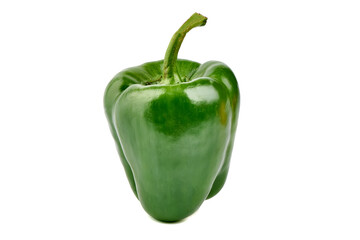 Green ripe bell pepper, isolated on white background.