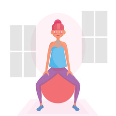 Happy girl character doing exercise Healthy lifestyle Vector