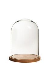 Glass dome with wooden base, protective transparent glass cover