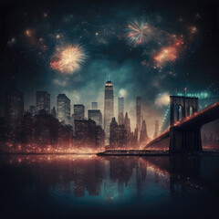 Fototapeta na wymiar New York (USA) with fireworks during New Years's 