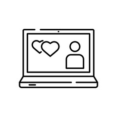 Vector outline laptop with heart icon. Simple online love element illustration in line style. Vector symbol design from St. Valentine's Day collection. Vector outline laptop icon