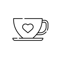 Vector outline coffee cup icon with heart. simple design editable. Design template vector. Vector outline coffee cup icon