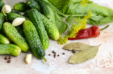 preparation for the winter. cucumbers pepper spices for pickling	
