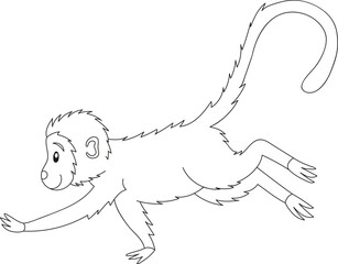 Cute coloring page for kids with cartoon macaque. Cartoon monkey vector illustration for children isolated on white background.