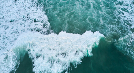 Aerial view of ocean waves in the atlantic ocean, Portugal. High quality photo