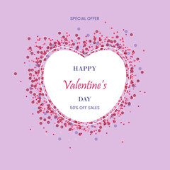 Happy valentine's day sale template heart for invitation, flyers, posters, brochure, banners on pale purple background