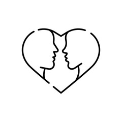 Vector heart, couple in it, symbol of love, outline icon