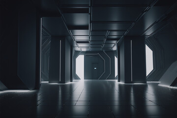 Empty dark room modern futuristic sci fi background 3d, Generative ai
