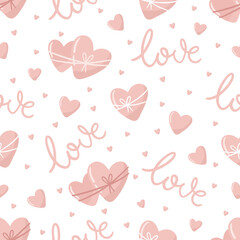 Vector Valentines Day seamless pattern with hand drawn love symbols.