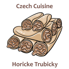 Horicke trubicky. These are made up of two twisted thin wafers filled with a creamy filling with various different flavors. Czech food. Vector image isolated.